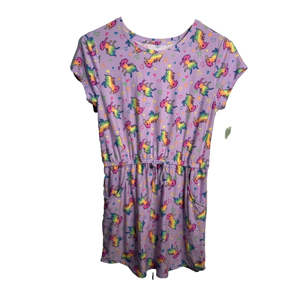extremely‎ me girls purple unicorn short sleeve shirt dress size 14